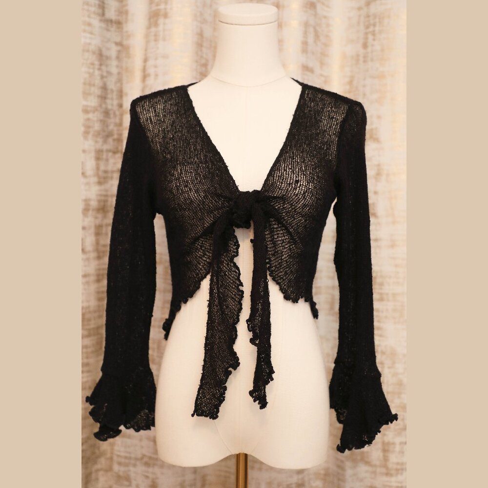 Black Knit Tie Long Sleeve Sweater Size S (NWOT)